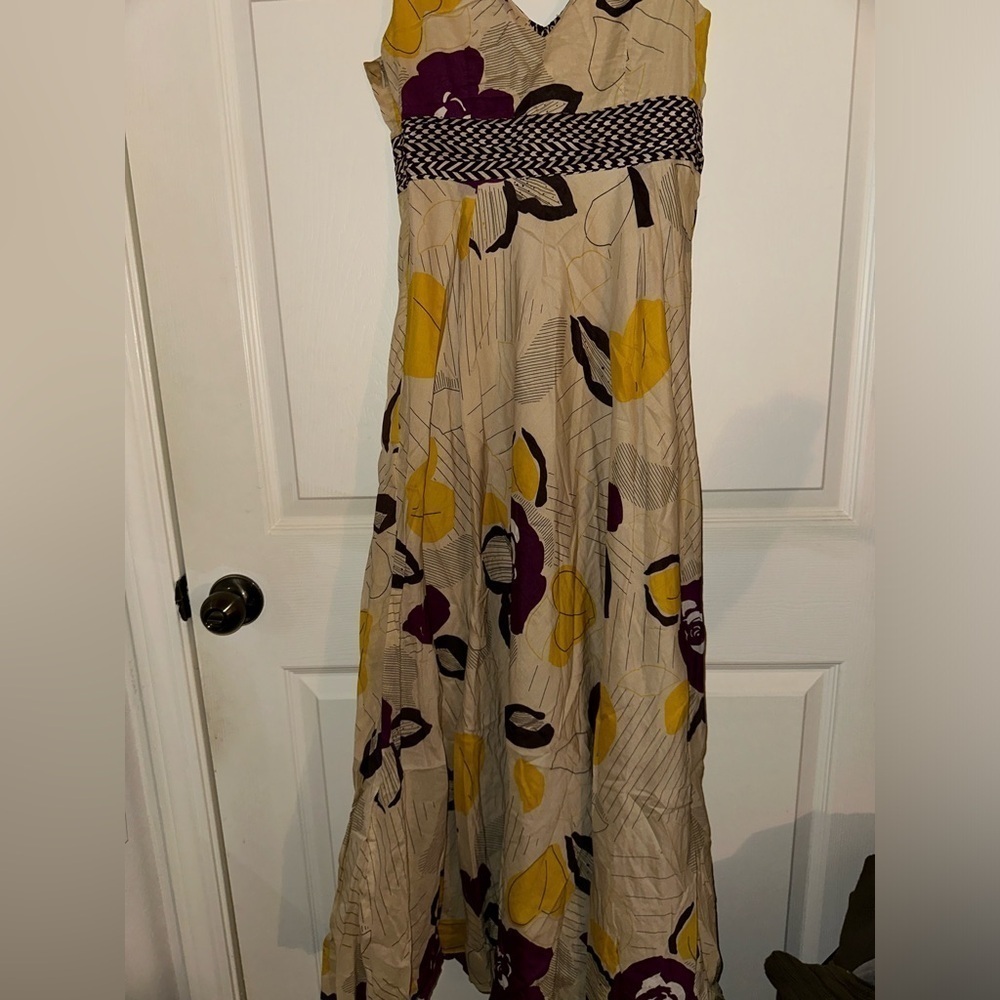 Moulinette Soeurs Anthropologie women’s tan floral printed maxi dress cotton 2 - Picture 7 of 11